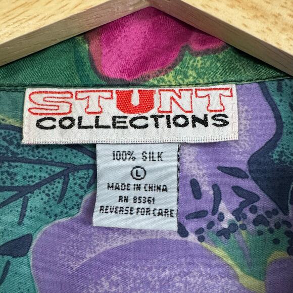 Vintage Women's Silk Shirt Large Floral Button Down Tropical Shoulder Pads 80s - Picture 2 of 10